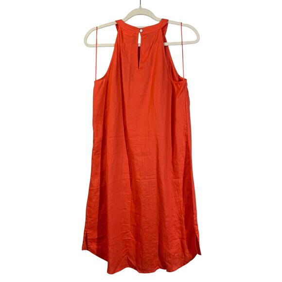 SIGRED OLSEN Dress Medium Linen Halter Peek A Boo Back Side Slits High Low Hem - Picture 4 of 14
